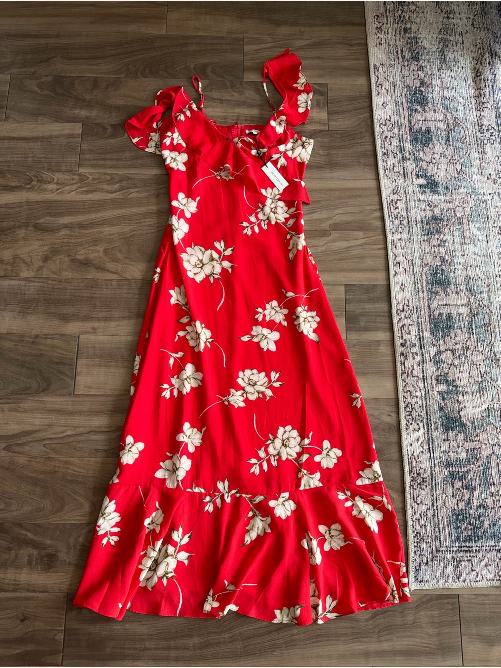 Heartloom Red Floral Ruffle Maxi Dress